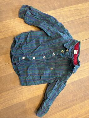 Boys Plaid Button-Front Shirt - Green/Navy